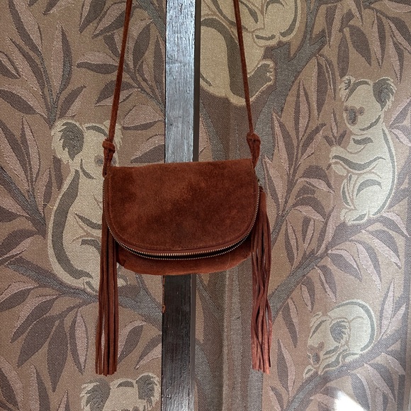 Urban Outfitters Handbags - Genuine Suede Leather Crossbody Suede Tassel Bag Brown 2 Zip Festival Bag